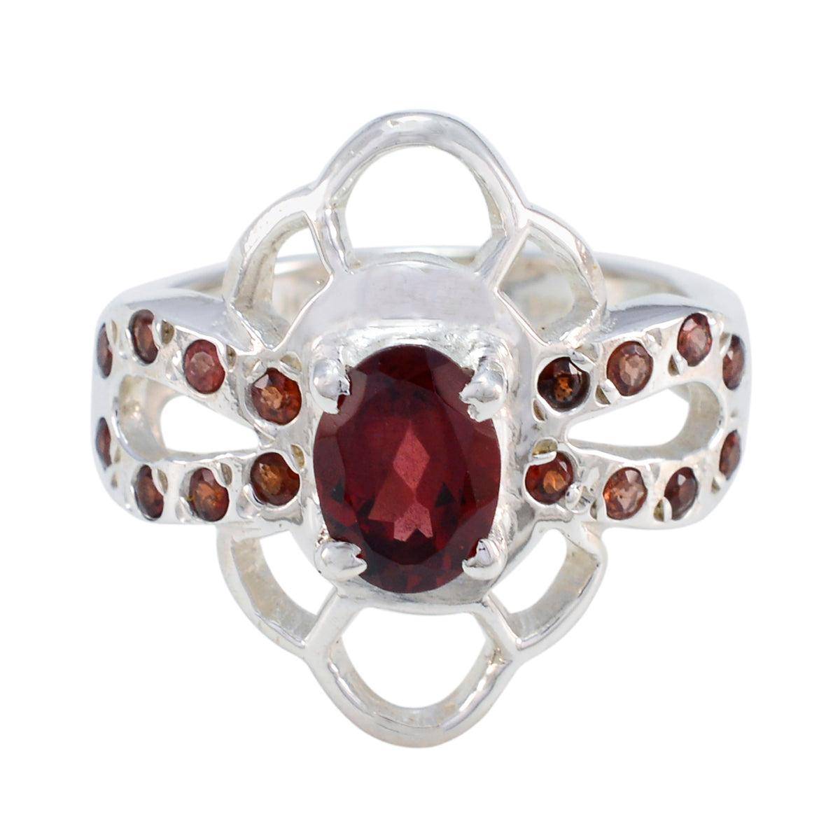 Saanvi Trendy Red Gemstone Ring with Silver Design Garnet Red