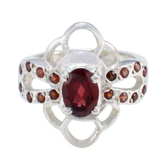 Saanvi Trendy Red Gemstone Ring with Silver Design Garnet Red