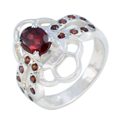 Saanvi Trendy Red Gemstone Ring with Silver Design
