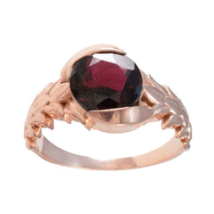 Naomi Trendy Red Solitaire Ring with Rose Gold Leaf Design