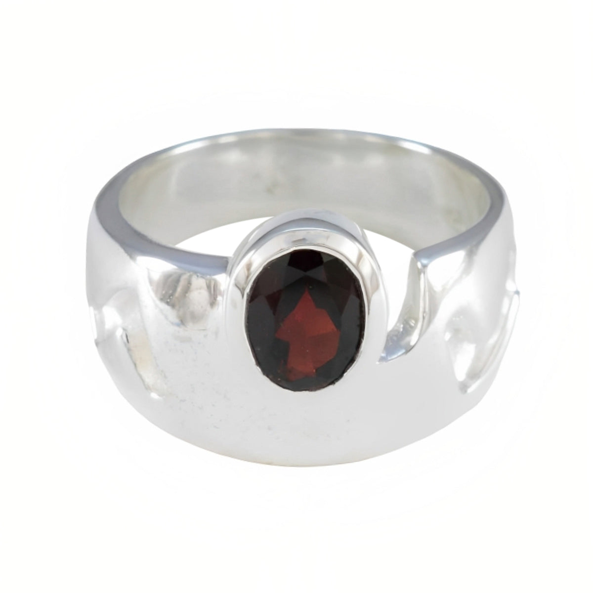 Agnes Trendy Red Solitaire Ring in Silver Band Garnet Red