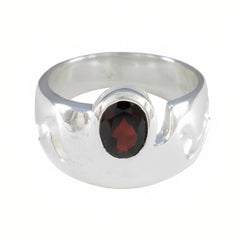 Agnes Trendy Red Solitaire Ring in Silver Band Garnet Red