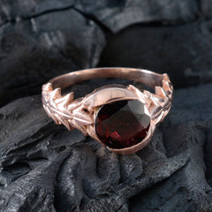 Naomi Trendy Red Solitaire Ring with Rose Gold Leaf Design