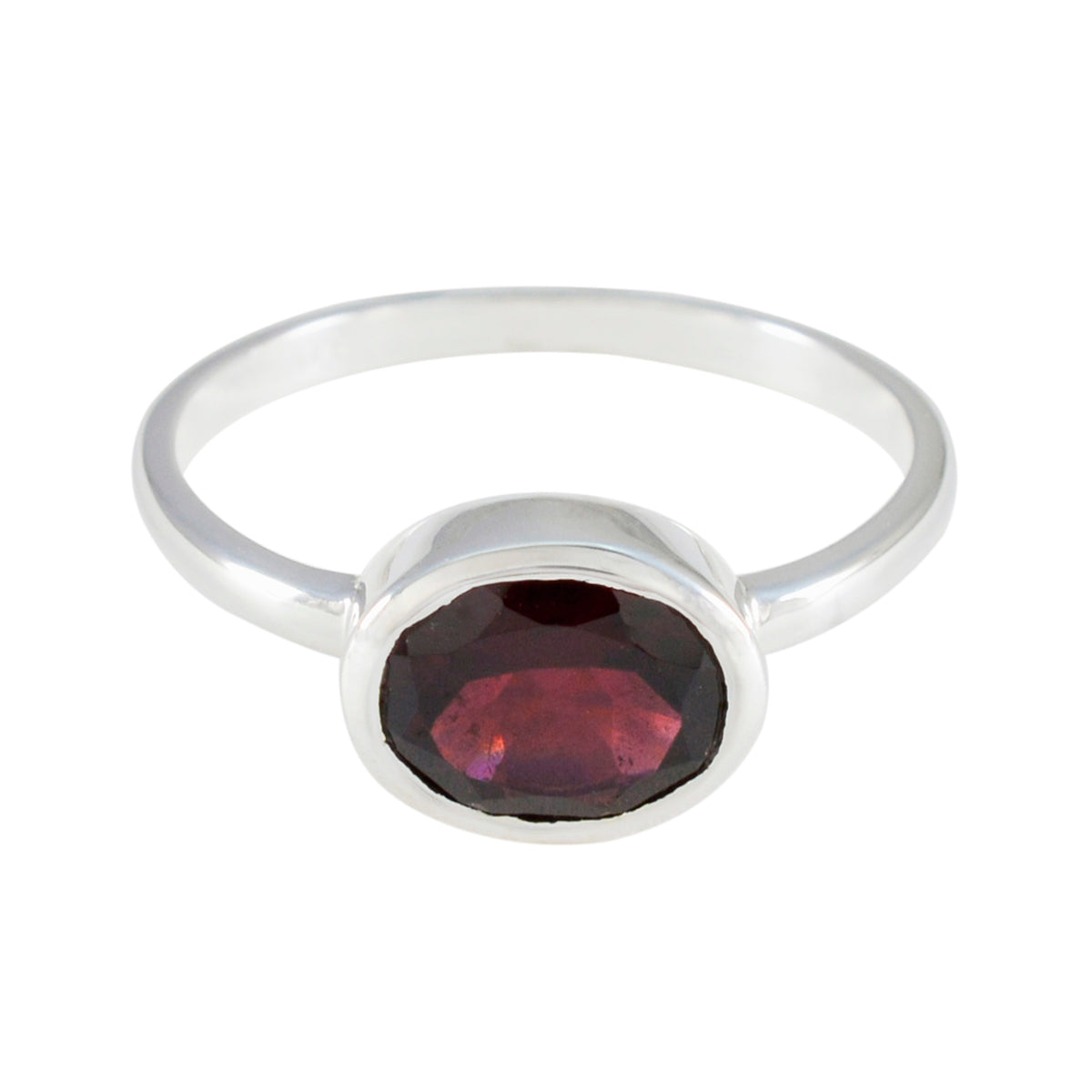 Natalie Trendy Red Solitaire Ring in Silver Finish Garnet Red