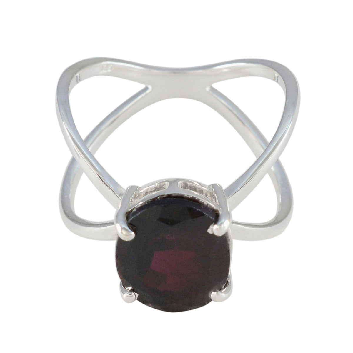 Lili Trendy Red Solitaire Ring with Silver Band Garnet Red