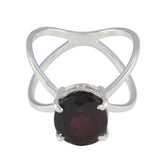 Lili Trendy Red Solitaire Ring with Silver Band Garnet Red