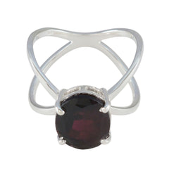 Lili Trendy Red Solitaire Ring with Silver Band Garnet Red