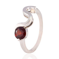Sakura Trendy Red Solitaire Ring with Unique Silver Wave