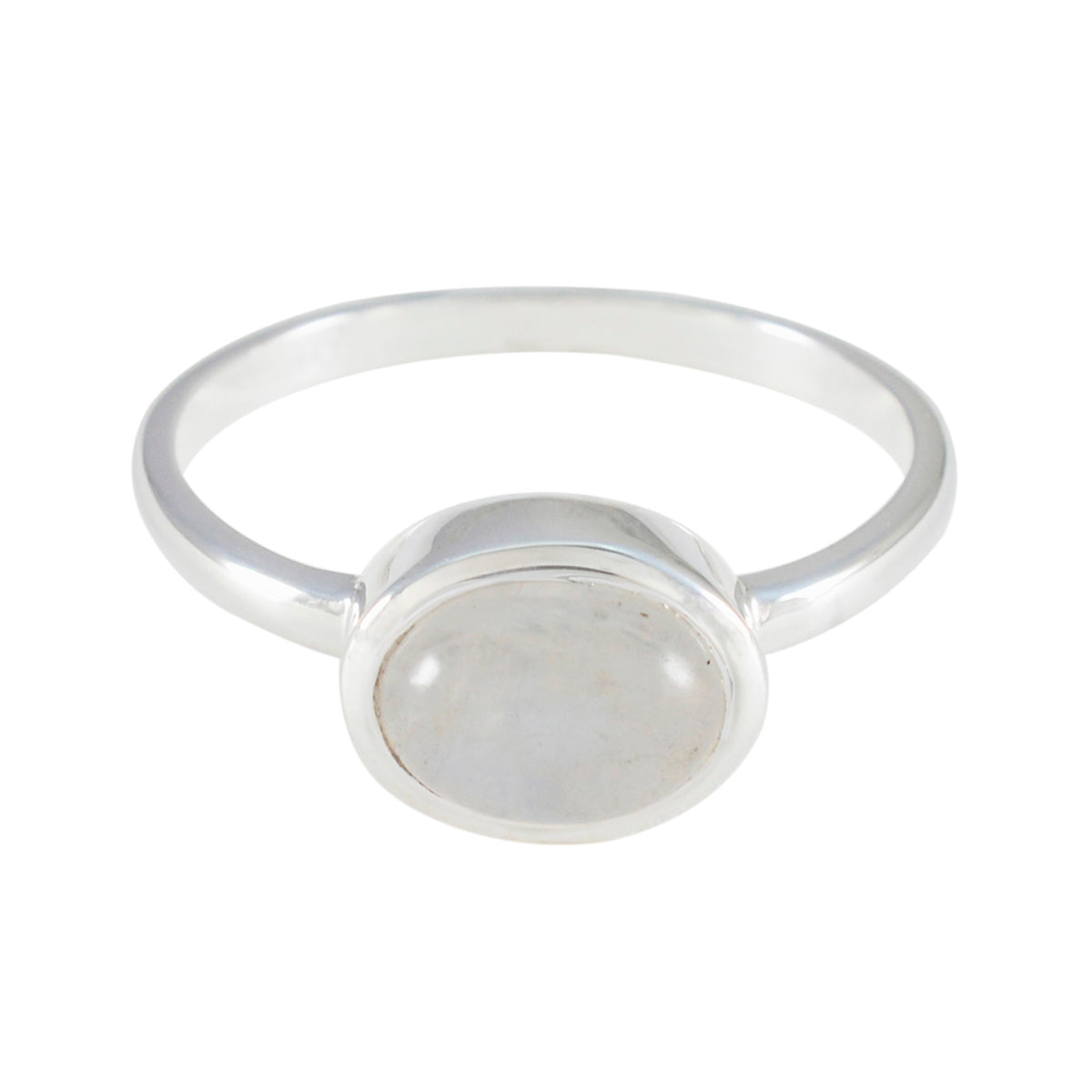 Nova Trendy White Solitaire Ring with Oval Design Rainbow Moonstone White