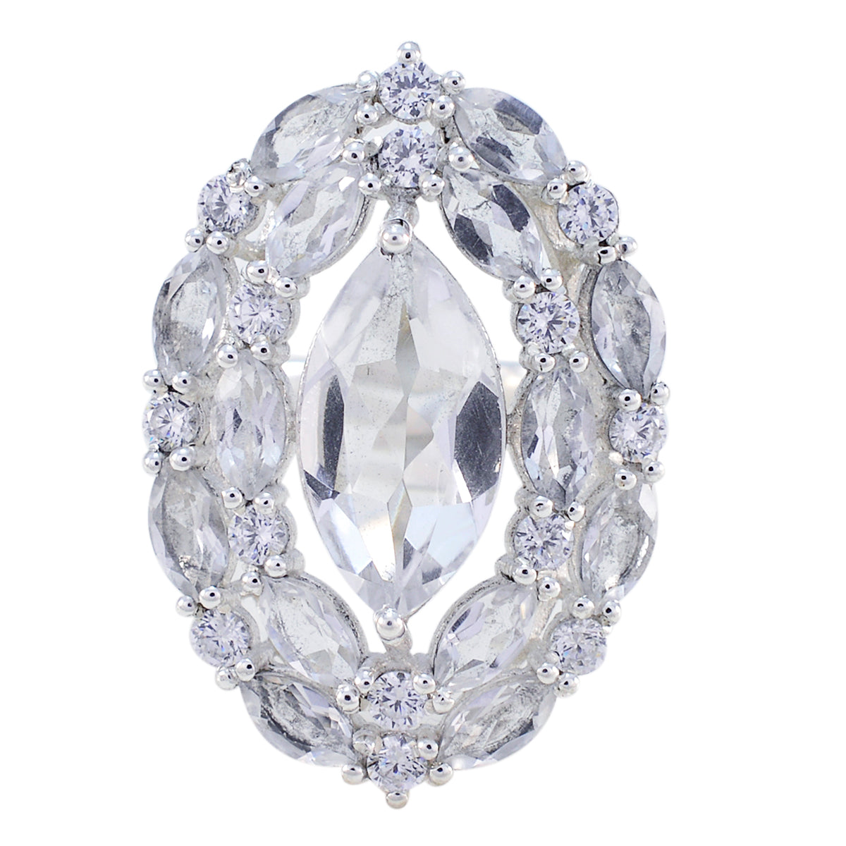 Aisha Trendy White Statement Ring with Sparkling Crystals Crystal Quartz White