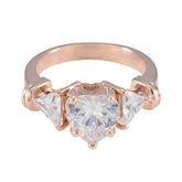 Ananya trendy white trilogy ring with a heart-shaped center stone and two triangular side stones in rose gold