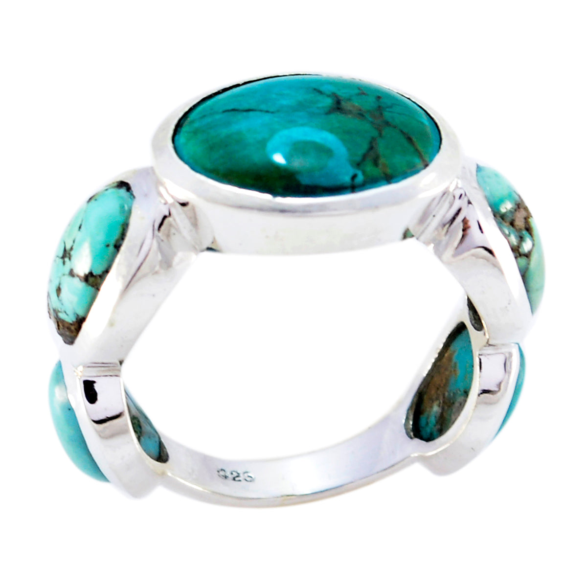 Fernanda turquoise gemstone ring with multiple oval turquoise stones set in silver band