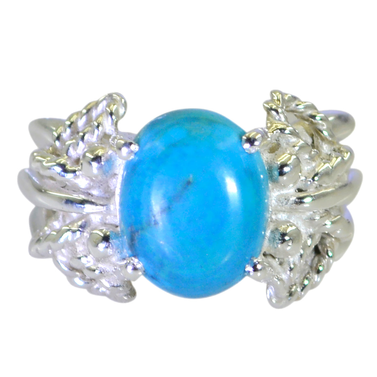 Chloe Turquoise Solitaire Ring with Silver Leaf Design Turquoise Blue