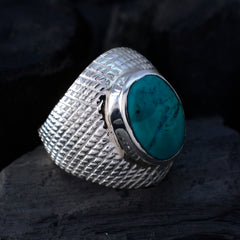 Elena Turquoise Solitaire Ring with Textured Silver Band