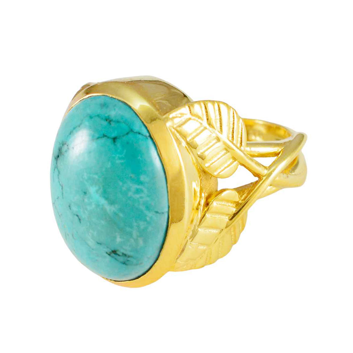 Luna Leafy Turquoise Solitaire Ring Turquoise Blue