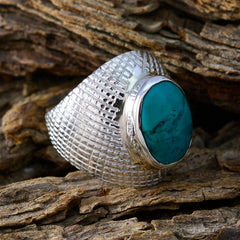 Elena Turquoise Solitaire Ring with Textured Silver Band