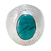 Elena Turquoise Solitaire Ring with Textured Silver Band Turquoise Blue
