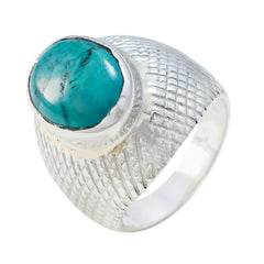 Elena Turquoise Solitaire Ring with Textured Silver Band