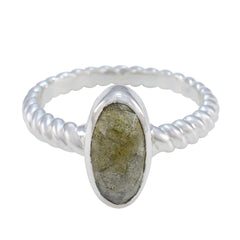 Alina Twist Solitaire Ring with Oval Gemstone Labradorite Gray