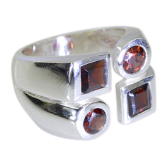 Eliza Victorian red gemstone ring with mixed round and square red stones set in silver band