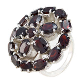 Natalie Victorian red gemstone ring with multiple deep red stones set in silver band