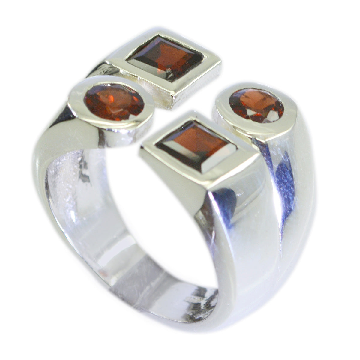 Eliza Victorian red gemstone ring with square and round red stones set in silver band