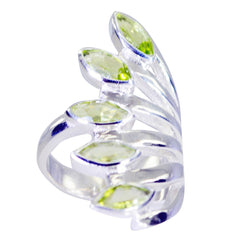 Genesis vintage green gemstone ring with five marquise-cut stones in silver setting
