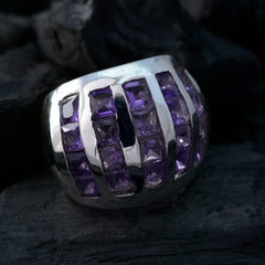 Pauline vintage purple gemstone ring with multiple square-cut purple stones in silver setting