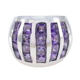 Pauline vintage purple gemstone ring with multiple square-cut purple stones set in silver band