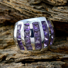 Pauline vintage purple gemstone ring with multiple rectangular purple stones set in silver band
