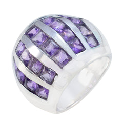 Pauline vintage purple gemstone ring with multiple square purple stones set in silver band