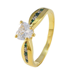 Violet green gemstone wedding ring with gold band and clear center stone