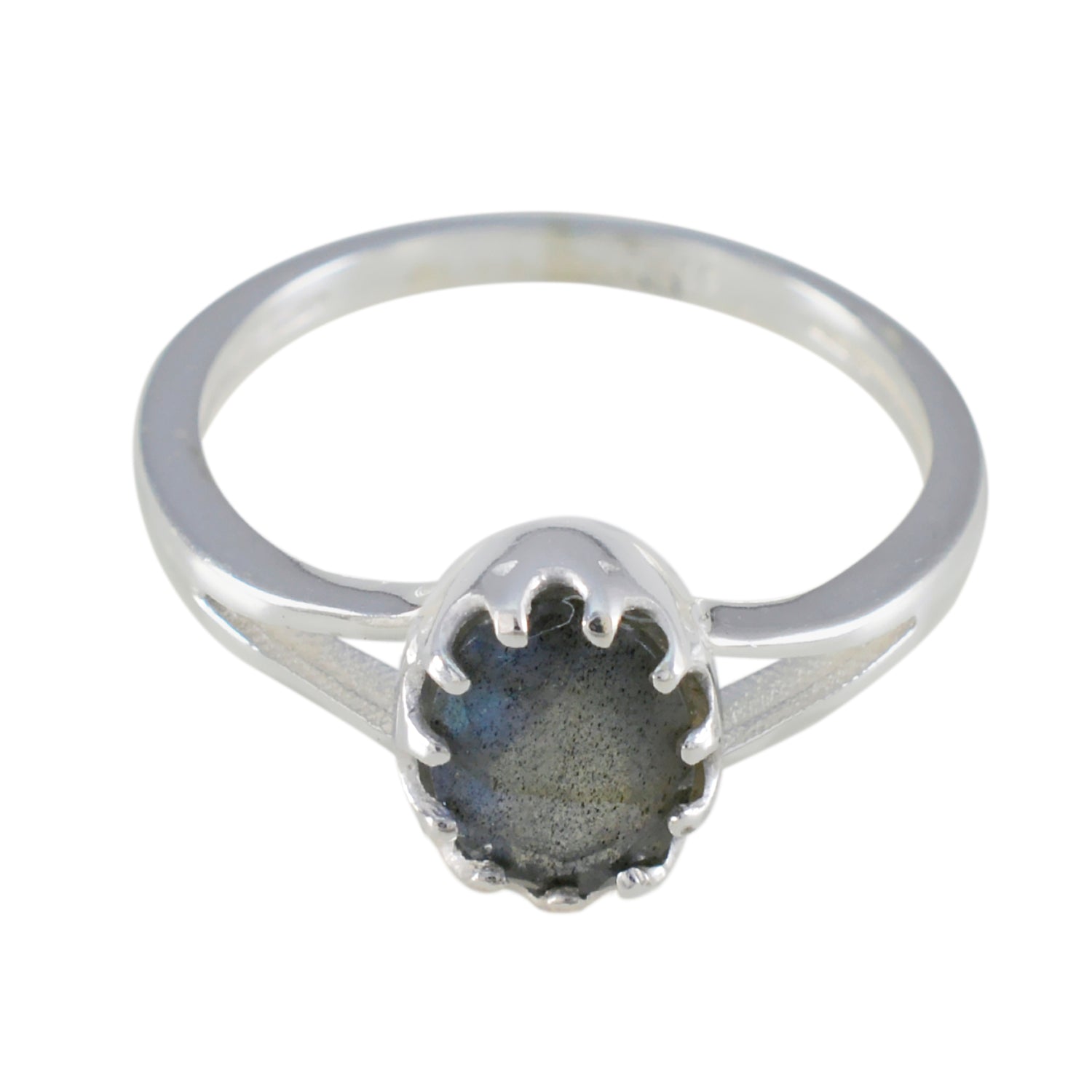 Violet Solitaire Ring with Elegant Gemstone Design Labradorite Gray