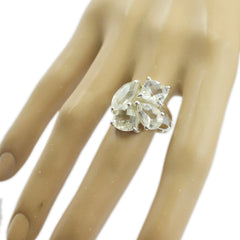 Siti white cocktail ring for women cluster of clear teardrop and square stones on silver band