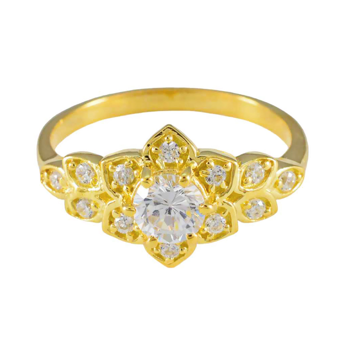 Lakshmi White Gemstone Fashion Ring in Gold Tone White CZ White