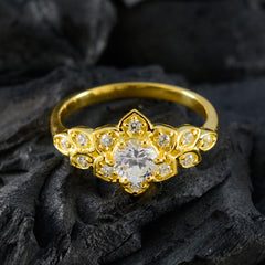 Lakshmi White Gemstone Fashion Ring in Gold Tone