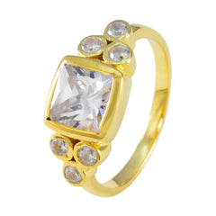 Carolina white gemstone hepta ring gold plated band with square center stone and six round accent stones