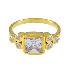 Carolina gold ring featuring white gemstone hepta ring design with square center and six side stones