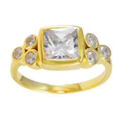 Carolina white gemstone hepta ring in yellow gold with a square center stone and three round side stones each side