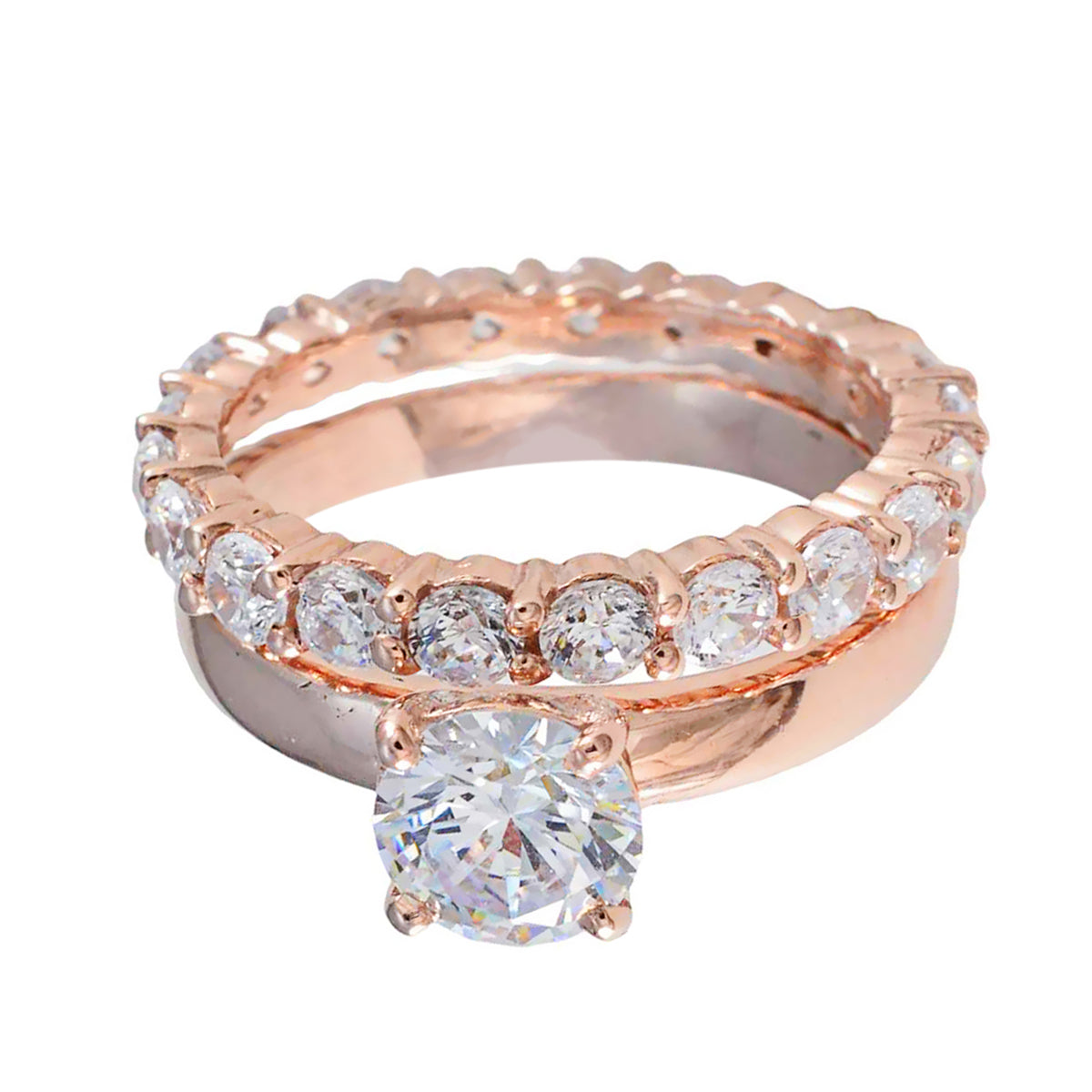 Dayana White Gemstone Multiple Ring Rose Gold Set White CZ White