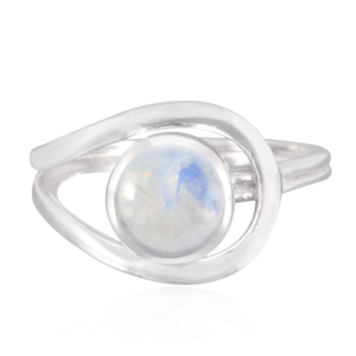 Dewi White Gemstone Ring with Elegant Silver Design Rainbow Moonstone White