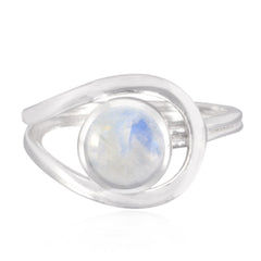 Dewi White Gemstone Ring with Elegant Silver Design Rainbow Moonstone White