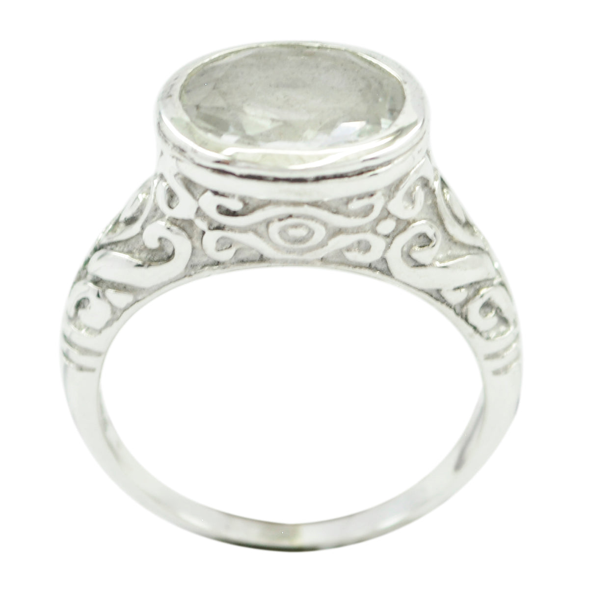 Ananya White Gemstone Ring with Intricate Silver Design Rainbow Moonstone White