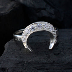Liyana white gemstone ring for women with crescent shape and sparkling clear stones