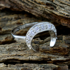 Liyana white gemstone ring for women with crescent shape and sparkling stones on silver band