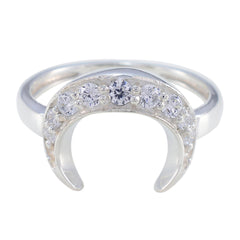 Liyana white gemstone ring for women featuring crescent shape with sparkling white gemstones