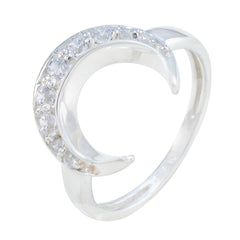 Liyana white gemstone ring for women featuring crescent moon design with sparkling stones