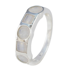Elegant white gemstone ring for women with a silver band featuring round and square stones