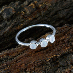 Ling white gemstone ring for women with three round white stones on silver band