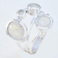 Pilar sterling silver white gemstone statement ring with multiple bezel set round moonstone cabochons